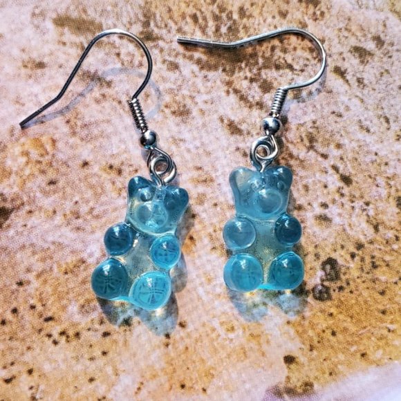 Aqua Blue Gummy Bear Earrings - Picture 3 of 5